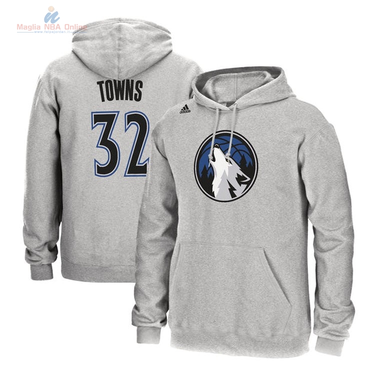 Acquista Felpe Con Cappuccio NBA Minnesota Timberwolves #32 Karl Anthony Towns Grigio