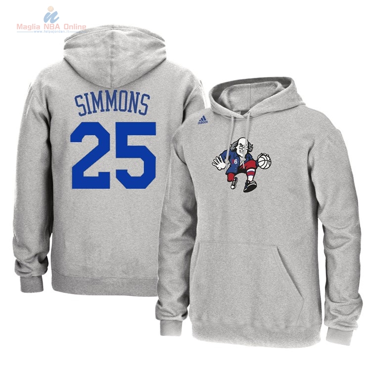 Acquista Felpe Con Cappuccio NBA Philadelphia Sixers #25 Ben Simmons Grigio