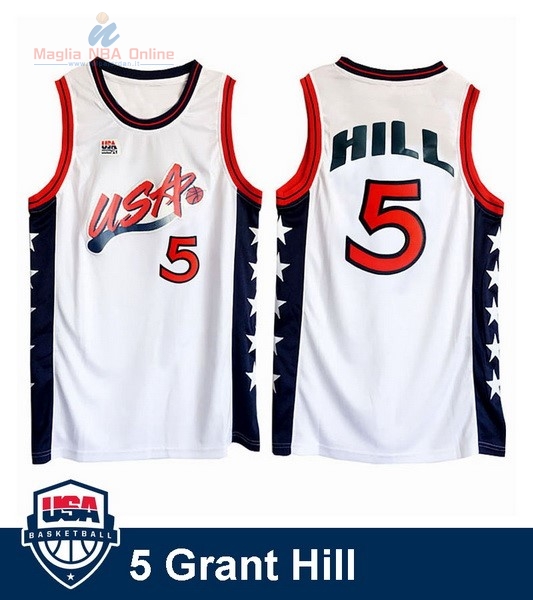 Acquista Maglia NBA 1996 USA Grant Hill #5 Bianco