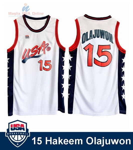 Acquista Maglia NBA 1996 USA Hakeem Olajuwon #15 Bianco