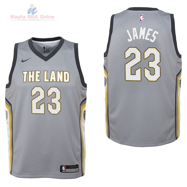 Acquista Maglia NBA Bambino Cleveland Cavaliers #23 LeBron James Nike Grigio Città 2017-18