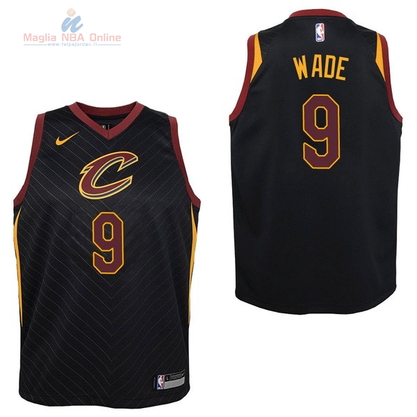 Acquista Maglia NBA Bambino Cleveland Cavaliers #9 Dwyane Wade Nero Statement 2017-18