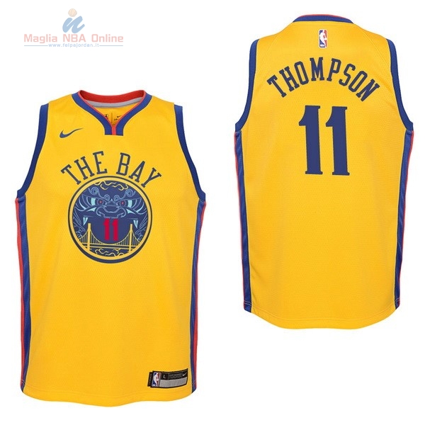 Acquista Maglia NBA Bambino Golden State Warriors #11 Klay Thompson Nike Giallo Città 2017-18