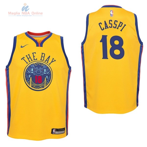 Acquista Maglia NBA Bambino Golden State Warriors #18 Omri Casspi Nike Giallo Città 2017-18