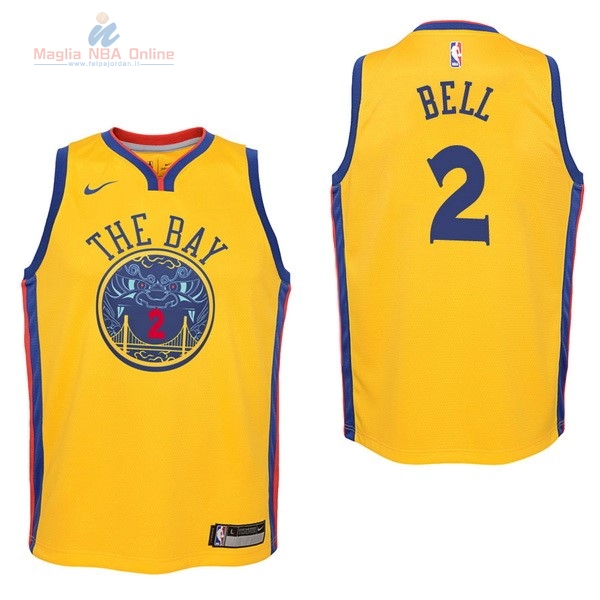 Acquista Maglia NBA Bambino Golden State Warriors #2 Jordan Bell Nike Giallo Città 2017-18