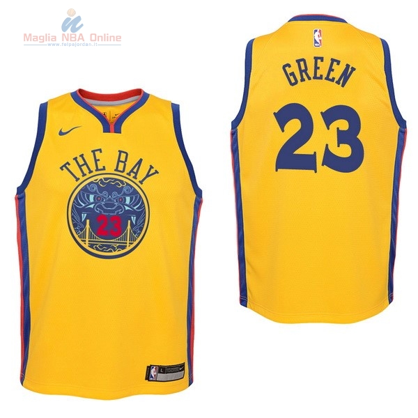 Acquista Maglia NBA Bambino Golden State Warriors #23 Draymond Green Nike Giallo Città 2017-18