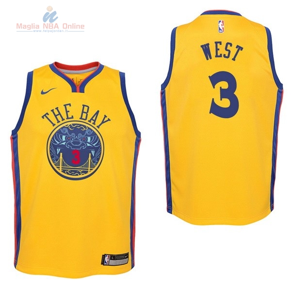 Acquista Maglia NBA Bambino Golden State Warriors #3 David West Nike Giallo Città 2017-18