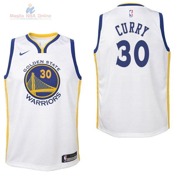 Acquista Maglia NBA Bambino Golden State Warriors #30 Stephen Curry Bianco Association 2017-18