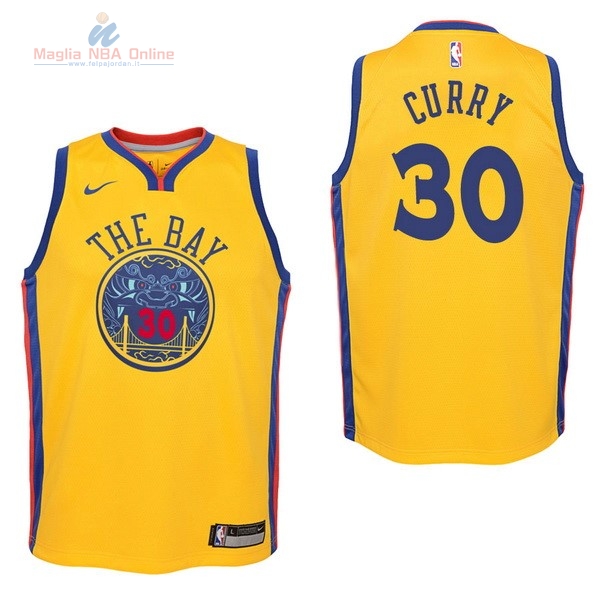 Acquista Maglia NBA Bambino Golden State Warriors #30 Stephen Curry Nike Giallo Città 2017-18