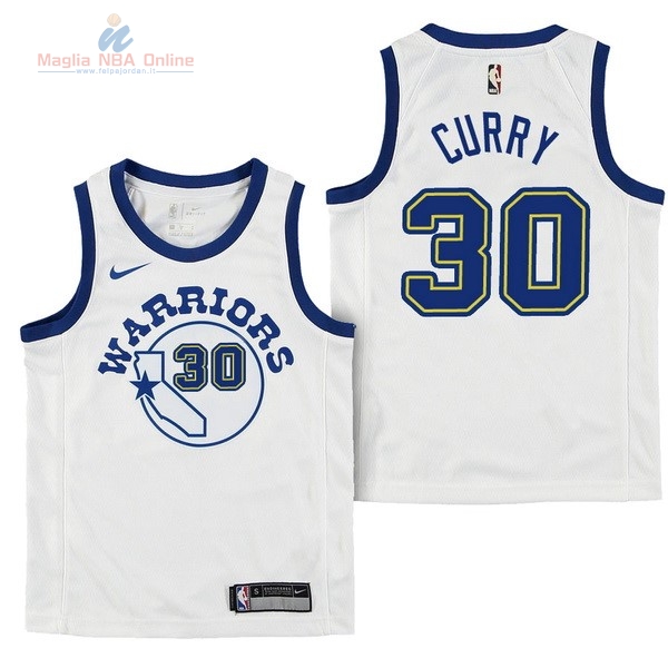 Acquista Maglia NBA Bambino Golden State Warriors #30 Stephen Curry Nike Retro Bianco 2017-18