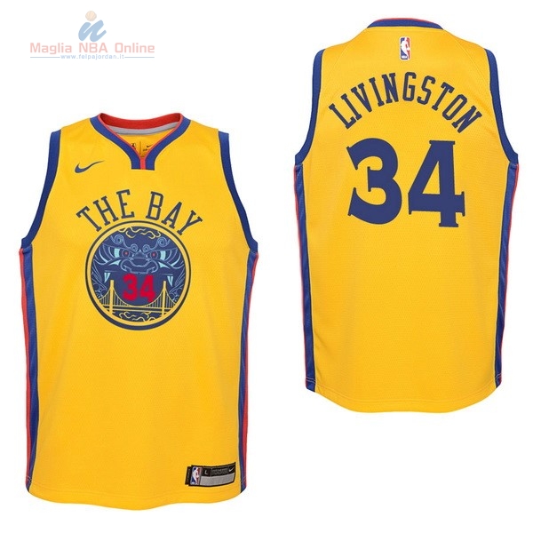 Acquista Maglia NBA Bambino Golden State Warriors #34 Shaun Livingston Nike Giallo Città 2017-18