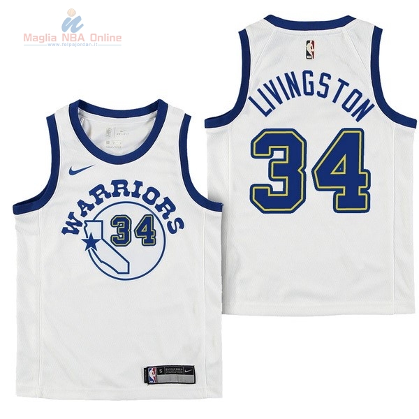 Acquista Maglia NBA Bambino Golden State Warriors #34 Shaun Livingston Nike Retro Bianco 2017-18