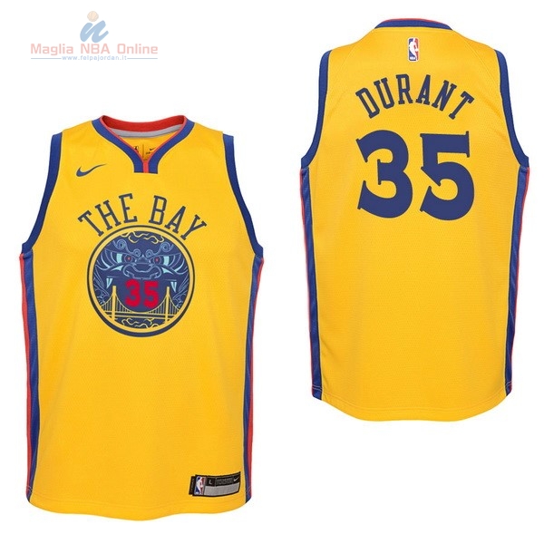 Acquista Maglia NBA Bambino Golden State Warriors #35 Kevin Durant Nike Giallo Città 2017-18