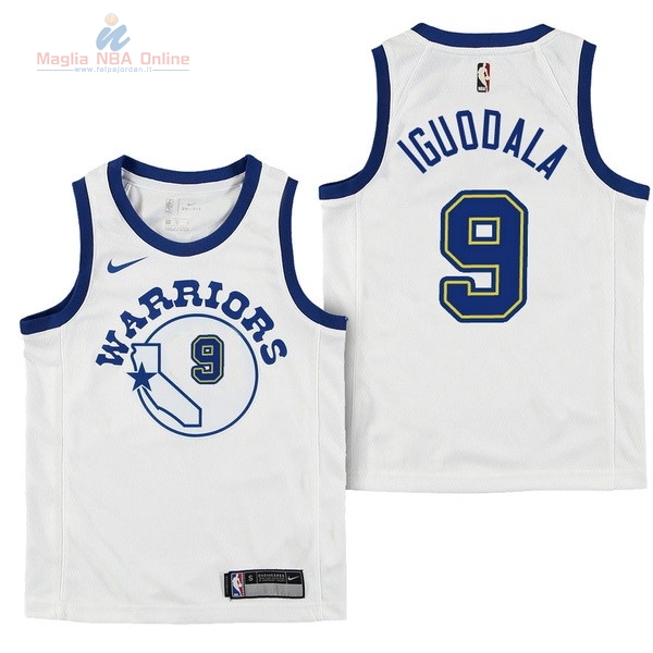 Acquista Maglia NBA Bambino Golden State Warriors #9 Andre Iguodala Nike Retro Bianco 2017-18