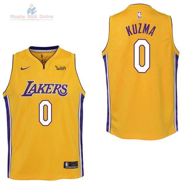 Acquista Maglia NBA Bambino Los Angeles Lakers #0 Kyle Kuzma Giallo 2017-18