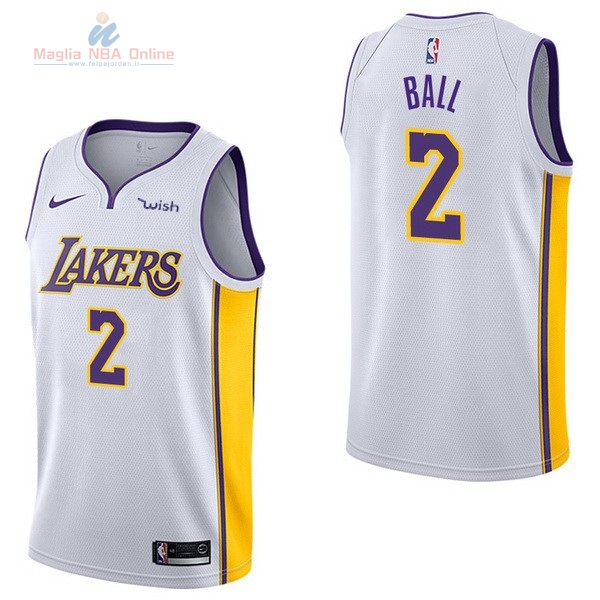 Acquista Maglia NBA Bambino Los Angeles Lakers #2 Lonzo Ball Bianco 2017-18