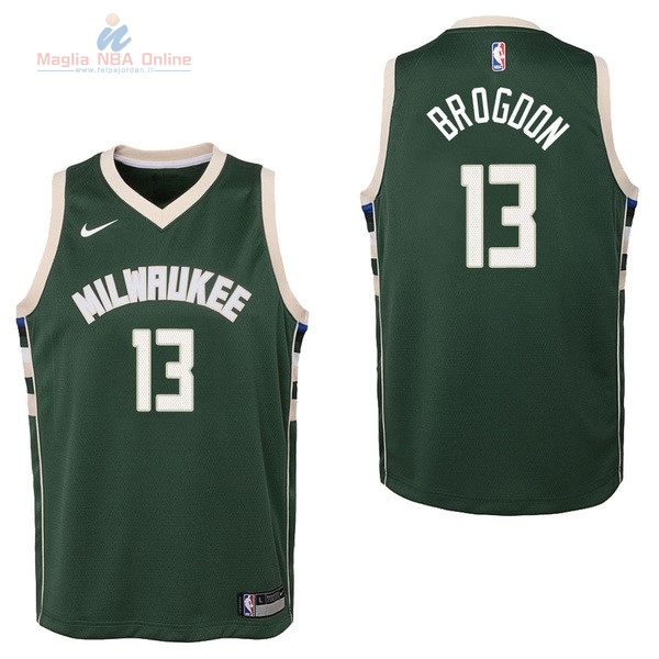 Acquista Maglia NBA Bambino Milwaukee Bucks #13 Malcolm Brogdon Verde Icon 2017-18