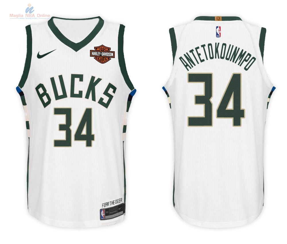 Acquista Maglia NBA Bambino Milwaukee Bucks #34 Giannis Antetokounmpo Bianco 2017-18