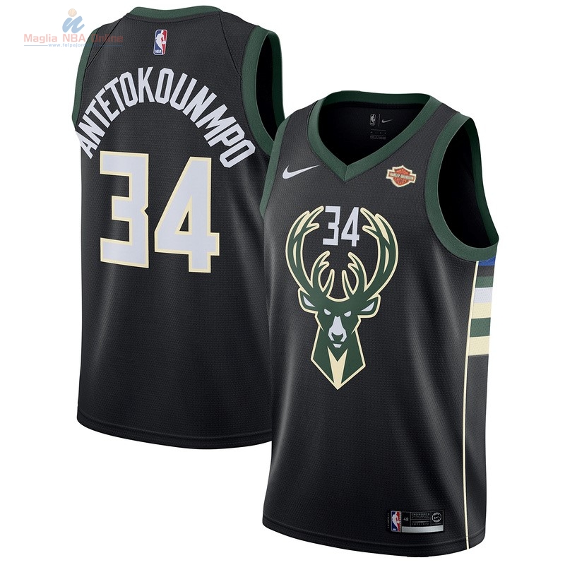 Acquista Maglia NBA Bambino Milwaukee Bucks #34 Giannis Antetokounmpo Nero 2017-18