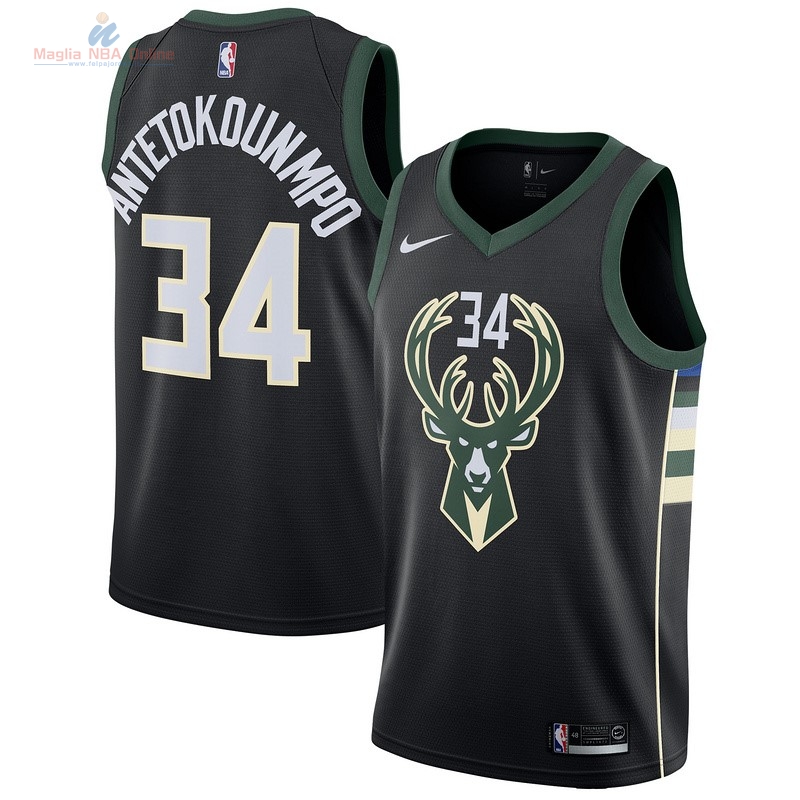 Acquista Maglia NBA Bambino Milwaukee Bucks #34 Giannis Antetokounmpo Nero Statement 2017-18