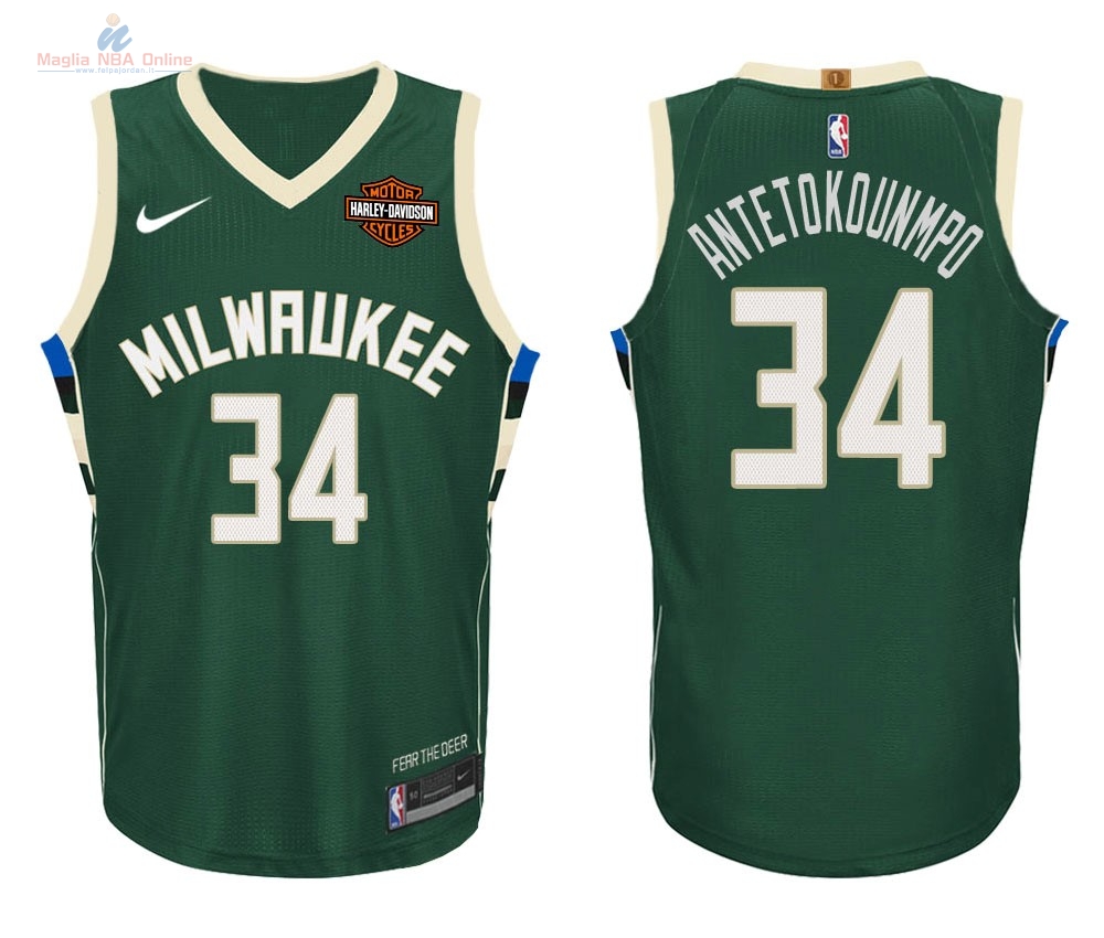 Acquista Maglia NBA Bambino Milwaukee Bucks #34 Giannis Antetokounmpo Verde 2017-18