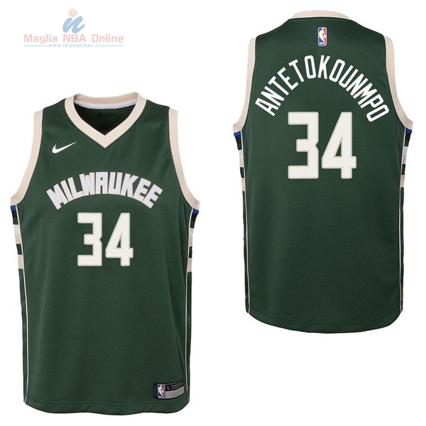 Acquista Maglia NBA Bambino Milwaukee Bucks #34 Giannis Antetokounmpo Verde Icon 2017-18