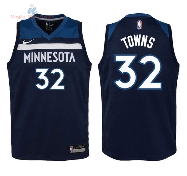 Acquista Maglia NBA Bambino Minnesota Timberwolves #32 Karl Anthony Towns Marino Icon 2017-18