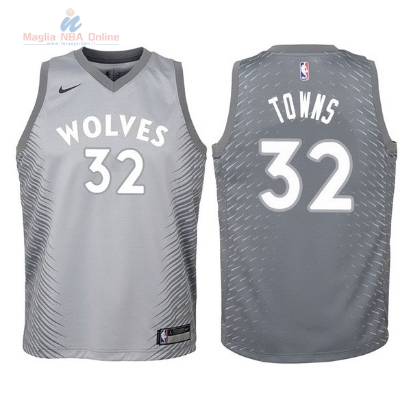 Acquista Maglia NBA Bambino Minnesota Timberwolves #32 Karl Anthony Towns Nike Grigio Città 2017-18