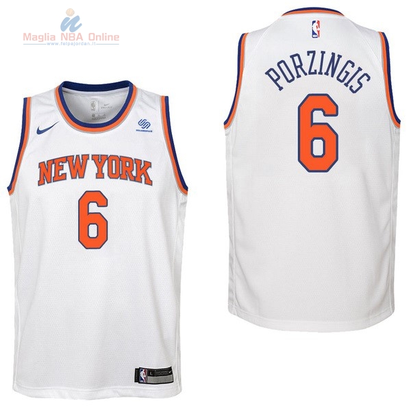 Acquista Maglia NBA Bambino New York Knicks #6 Kristaps Porzingis Bianco 2017-18