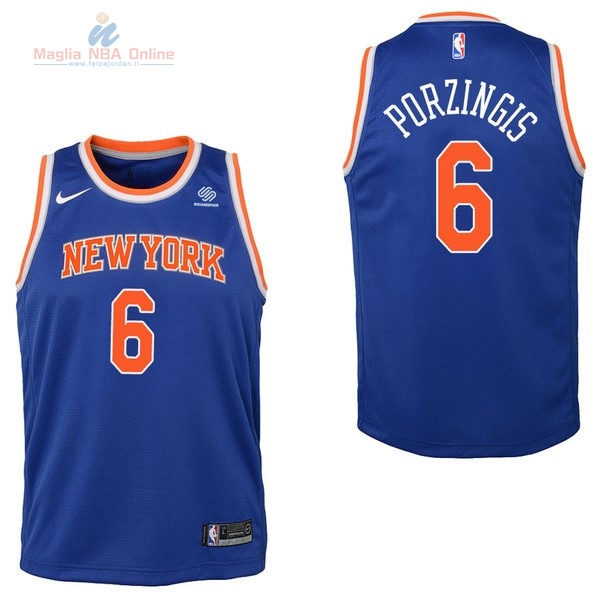 Acquista Maglia NBA Bambino New York Knicks #6 Kristaps Porzingis Blu 2017-18