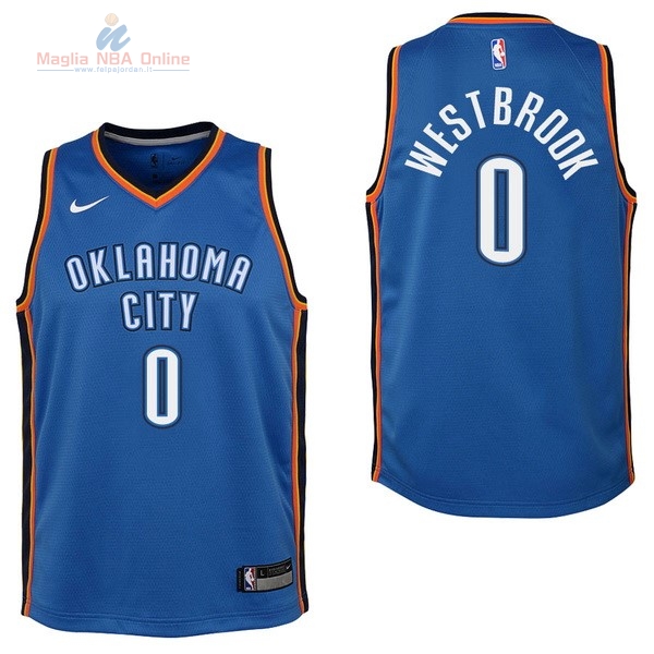 Acquista Maglia NBA Bambino Oklahoma City Thunder #0 Russell Westbrook Blu Icon 2017-18