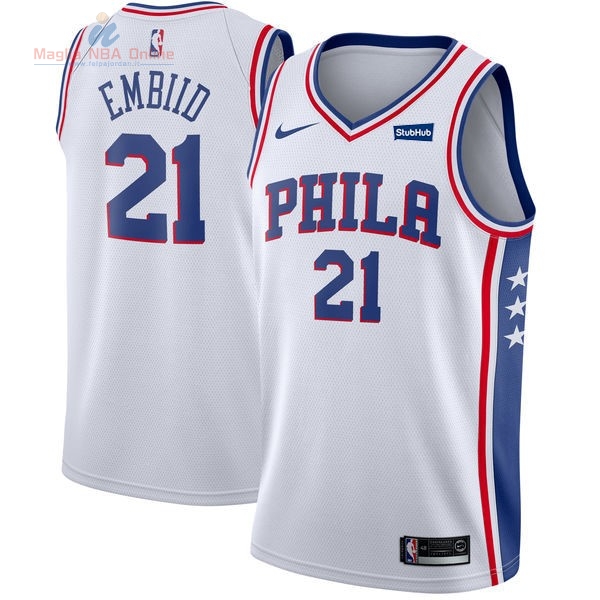 Acquista Maglia NBA Bambino Philadelphia Sixers #21 Joel Embiid Bianco 2017-18