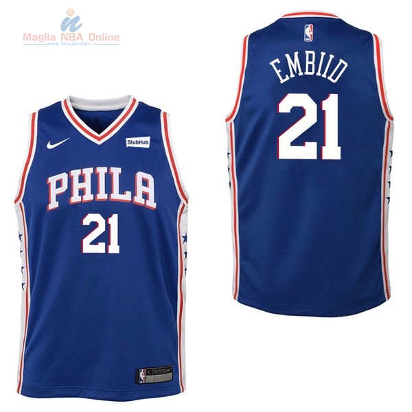 Acquista Maglia NBA Bambino Philadelphia Sixers #21 Joel Embiid Blu 2017-18