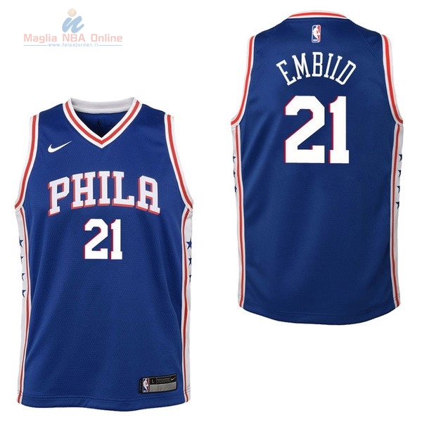 Acquista Maglia NBA Bambino Philadelphia Sixers #21 Joel Embiid Blu Icon 2017-18