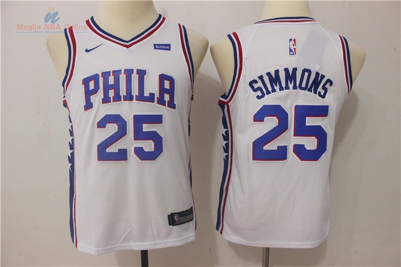 Acquista Maglia NBA Bambino Philadelphia Sixers #25 Ben Simmons Bianco 2017-18