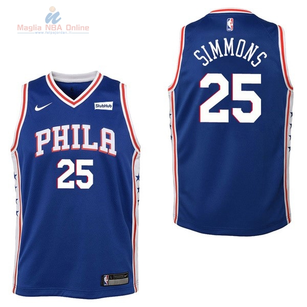 Acquista Maglia NBA Bambino Philadelphia Sixers #25 Ben Simmons Blu 2017-18