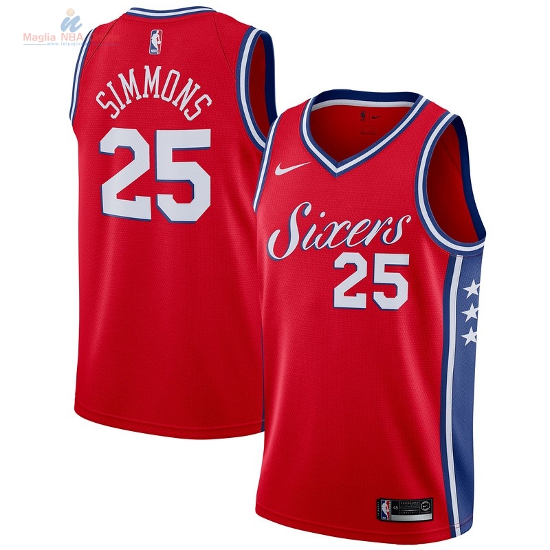 Acquista Maglia NBA Bambino Philadelphia Sixers #25 Ben Simmons Rosso Statement 2017-18