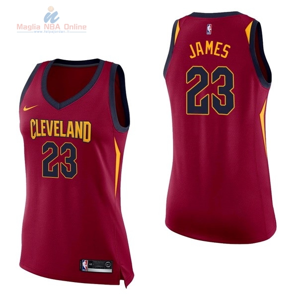 Acquista Maglia NBA Donna Cleveland Cavaliers #23 LeBron James Rosso Icon