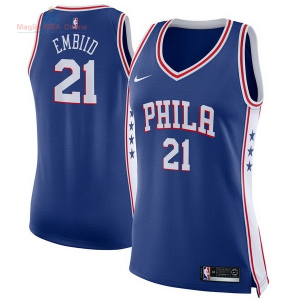 Acquista Maglia NBA Donna Philadelphia Sixers #21 Joel Embiid Blu Icon