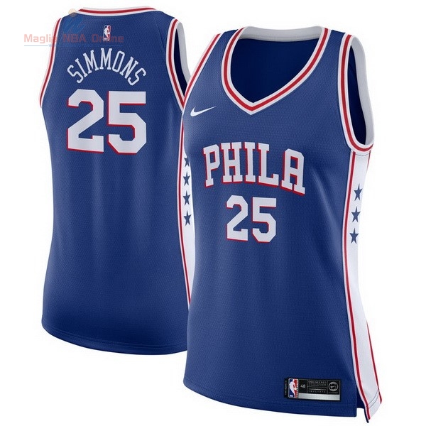 Acquista Maglia NBA Donna Philadelphia Sixers #25 Ben Simmons Blu Icon