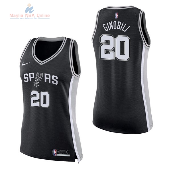 Acquista Maglia NBA Donna San Antonio Spurs #20 Manu Ginobili Nero Icon