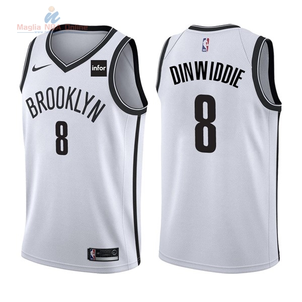 Acquista Maglia NBA Nike Brooklyn Nets #8 Spencer Dinwiddie Bianco