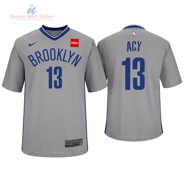 Acquista Maglia NBA Nike Brooklyn Nets Manica Corta #13 Quincy Acy Grigio