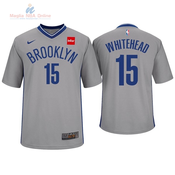 Acquista Maglia NBA Nike Brooklyn Nets Manica Corta #15 Isaiah Whitehead Grigio