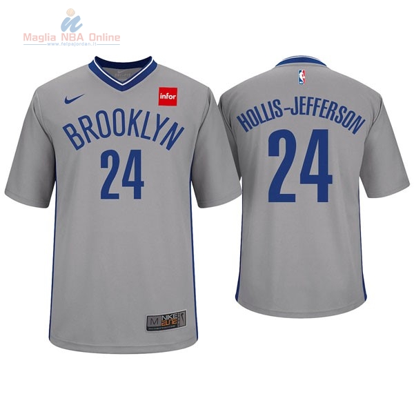 Acquista Maglia NBA Nike Brooklyn Nets Manica Corta #24 Rondae Hollis Jefferson Grigio
