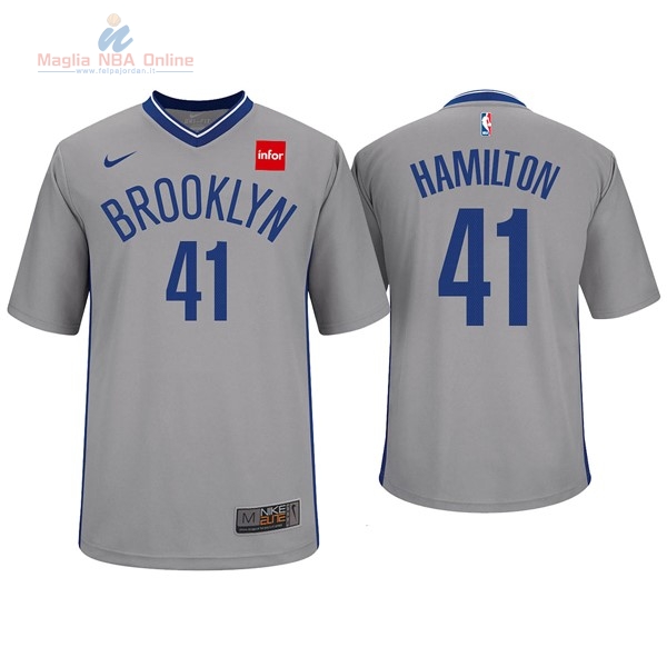 Acquista Maglia NBA Nike Brooklyn Nets Manica Corta #41 Justin Hamilton Grigio