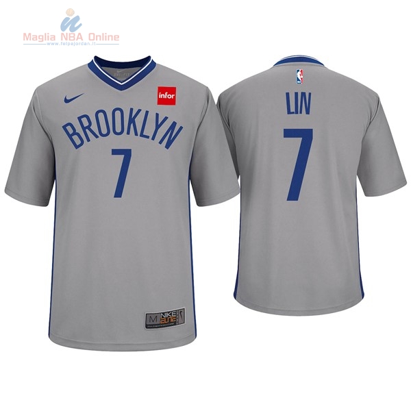 Acquista Maglia NBA Nike Brooklyn Nets Manica Corta #7 Jeremy Lin Grigio