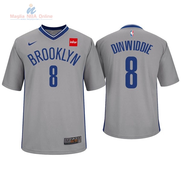 Acquista Maglia NBA Nike Brooklyn Nets Manica Corta #8 Spencer Dinwiddie Grigio