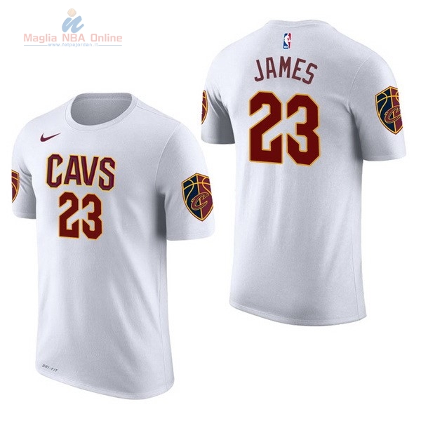 Acquista Maglia NBA Nike Cleveland Cavaliers Manica Corta #23 LeBron James Bianco