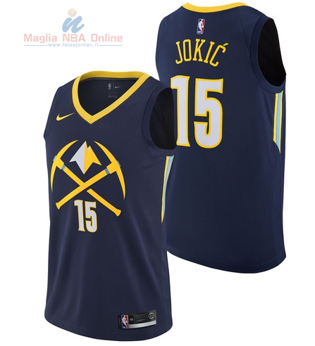Acquista Maglia NBA Nike Denver Nuggets #15 Nikola Jokic Nike Marino Città